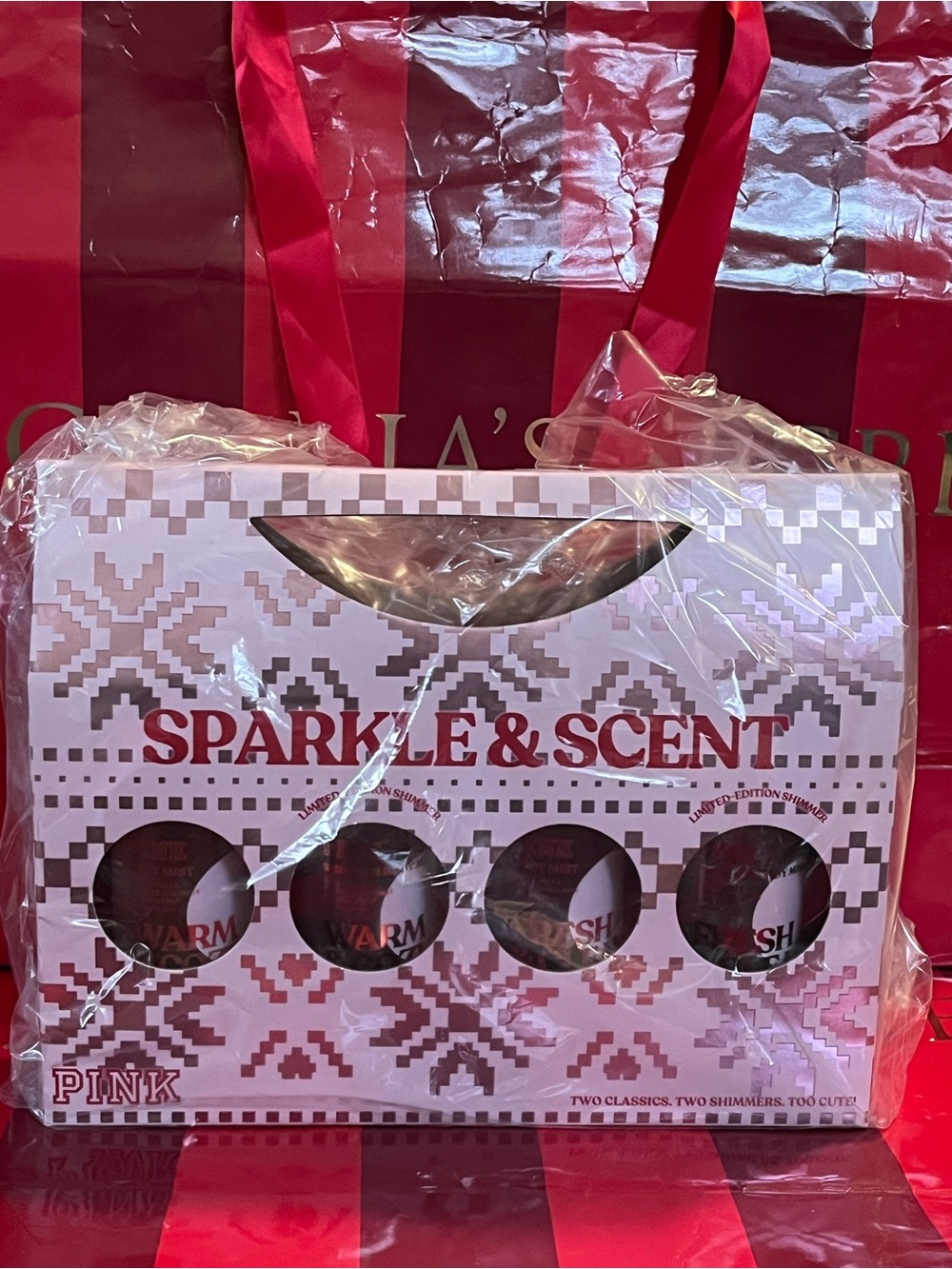 PINK Victoria's Secret Sparkle & Scent Pink Holiday Ornament Set
